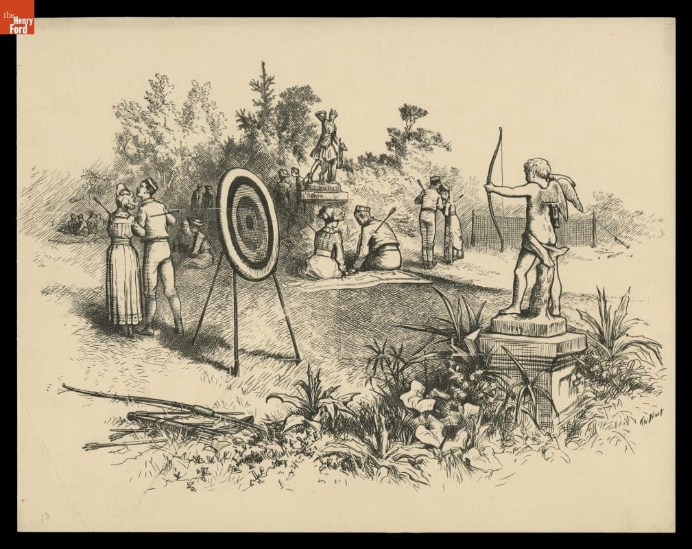 Etching Proof from a Thomas Nast Drawing for Valentine's Day, "A Dangerous Game, But Nobody Seems to Mind It," 1879