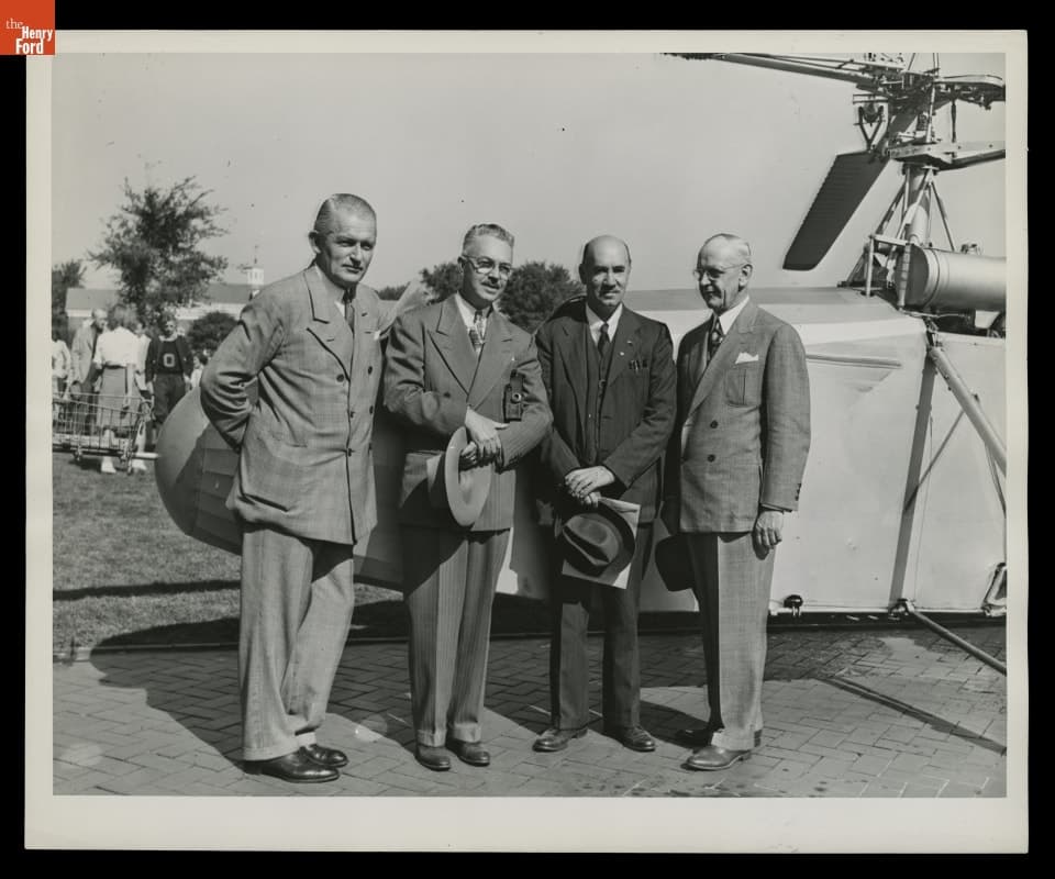 Charles Sorensen (left) and Igor Sikorsky (2nd from right) at the Presentation of the VS-300 Helicopter to Henry Ford Museum, October 7, 1943