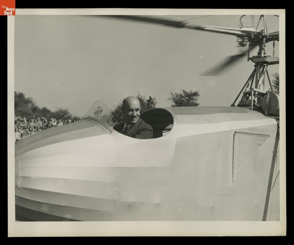 Igor Sikorsky in the VS-300 Helicopter before Presenting it to Henry Ford Museum, October 7, 1943