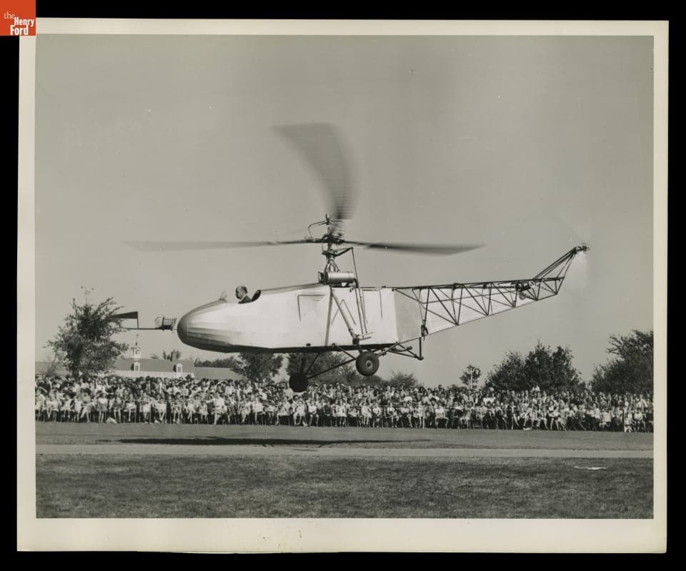 Igor Sikorsky Landing the VS-300 Helicopter before Presenting it to Henry Ford Museum, October 7, 1943