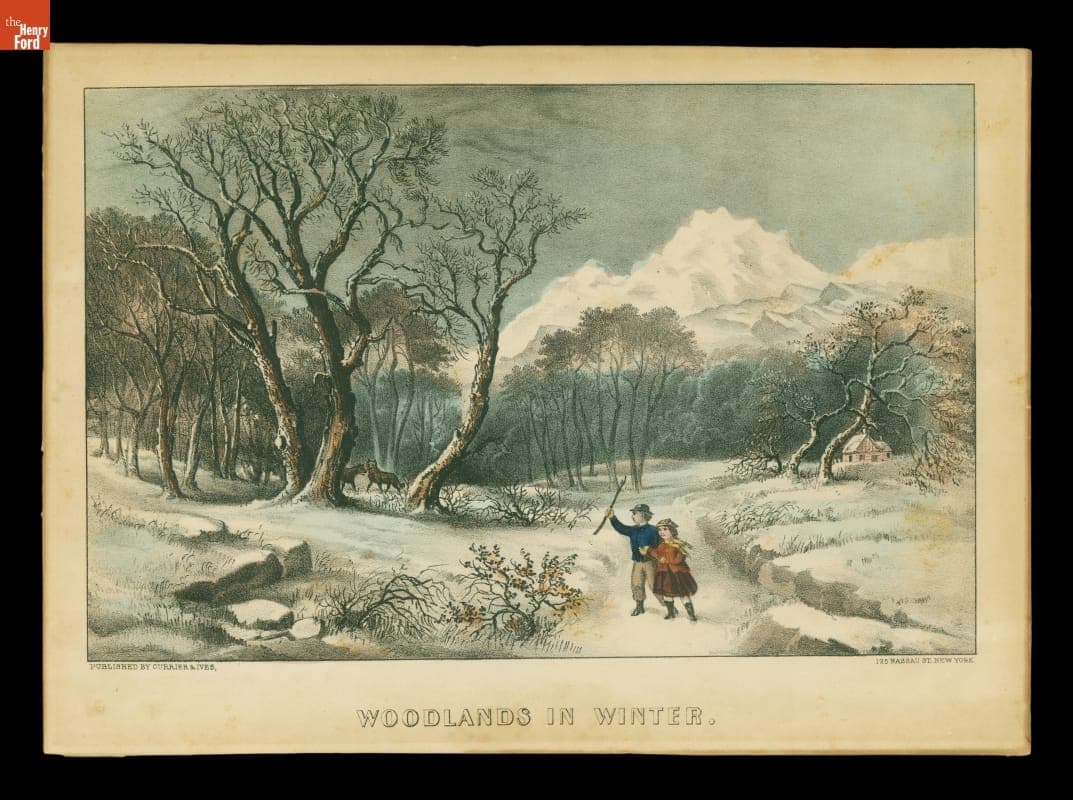 Lithograph, "Woodlands in Winter," circa 1872