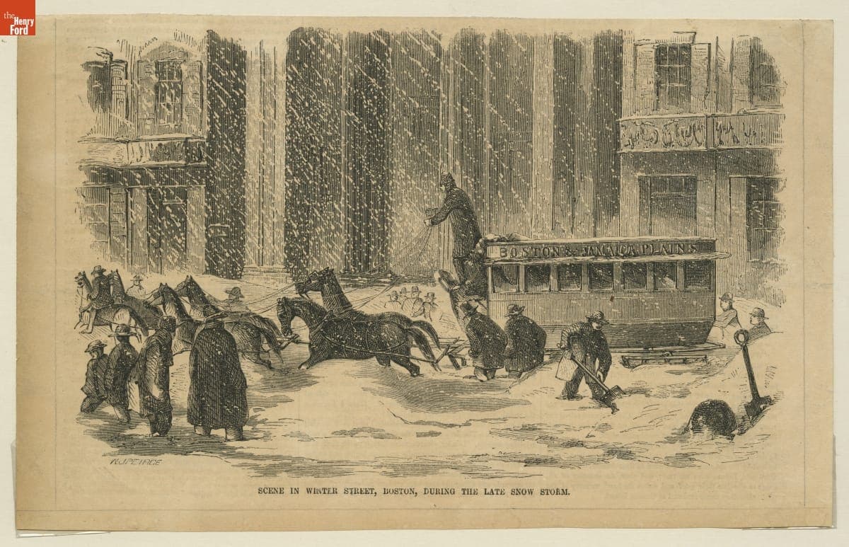 Wood Engraving, "Scene in Winter Street, Boston, during the Late Snow Storm," circa 1857