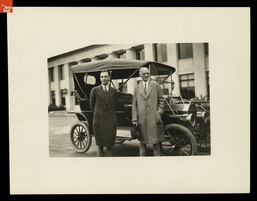 Henry Ford and Edsel Ford with First Ford Model T, 1927
