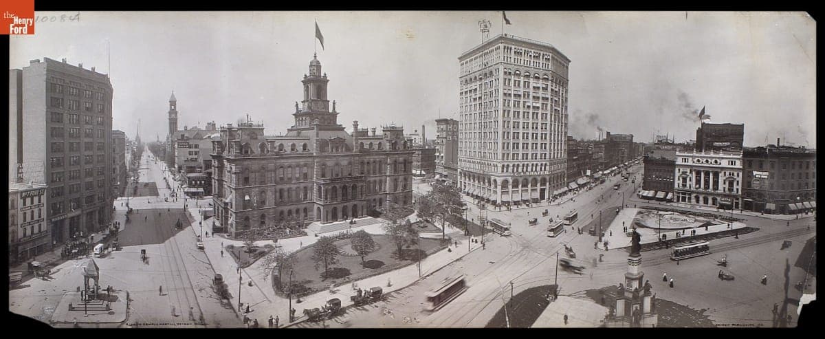Panoramic View of Campus Martius, Corner of Woodward and Michigan Avenues, Detroit, Michigan, circa 1905