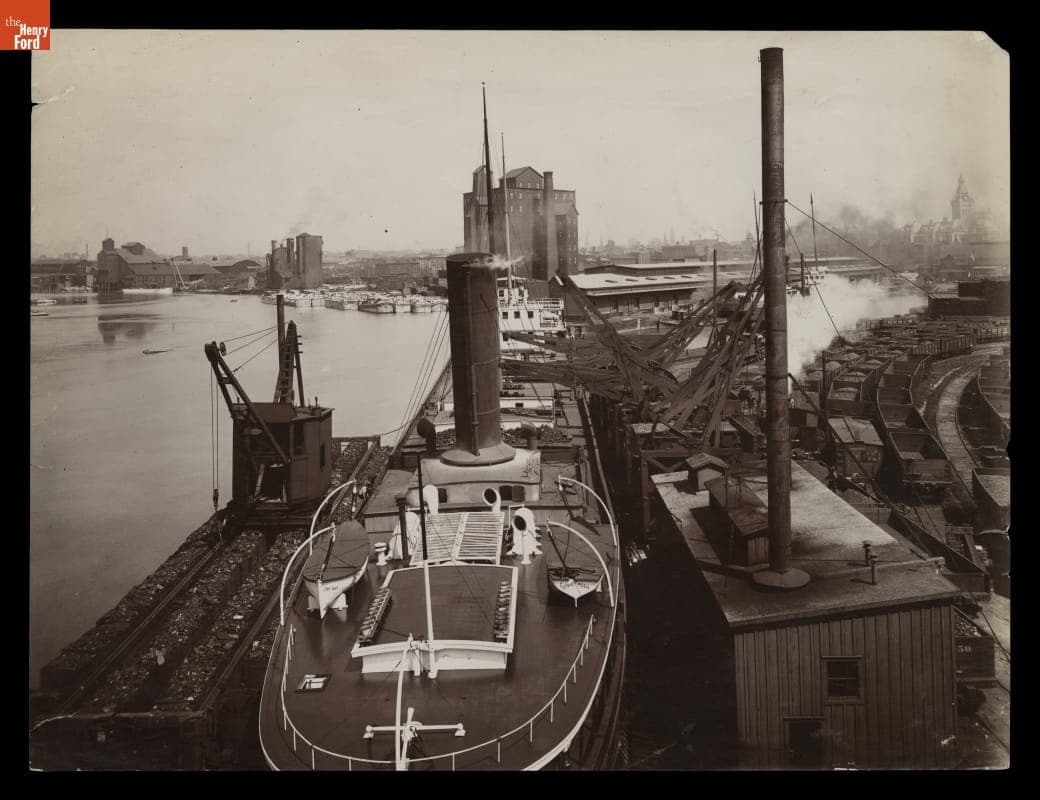 Loading Coal onto Steamship, Lackawanna Railroad Ore Docks, Buffalo, New York, circa 1900