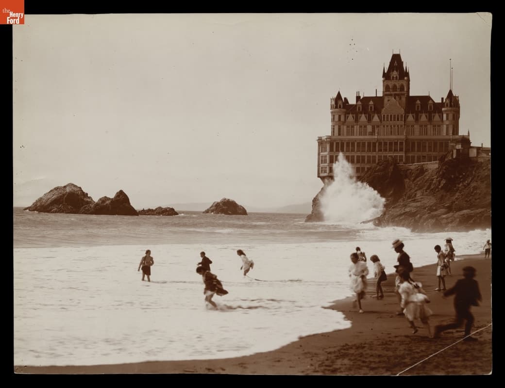 On the Beach at the Cliff House, San Francisco, California, circa 1900
