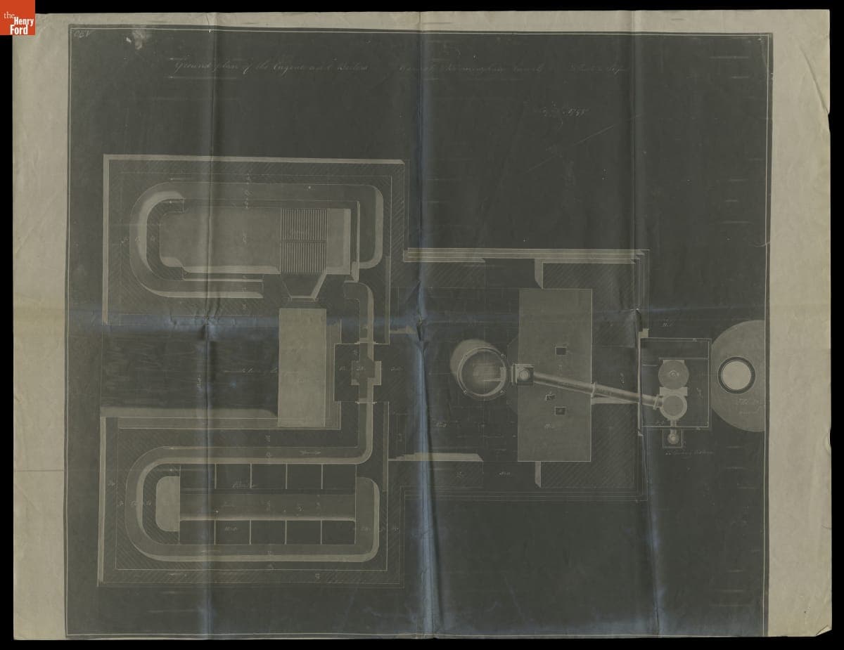 Drawing, "Ground Plan of the Engine and Boilers, Warwick and Birmingham Canal," July 25, 1795