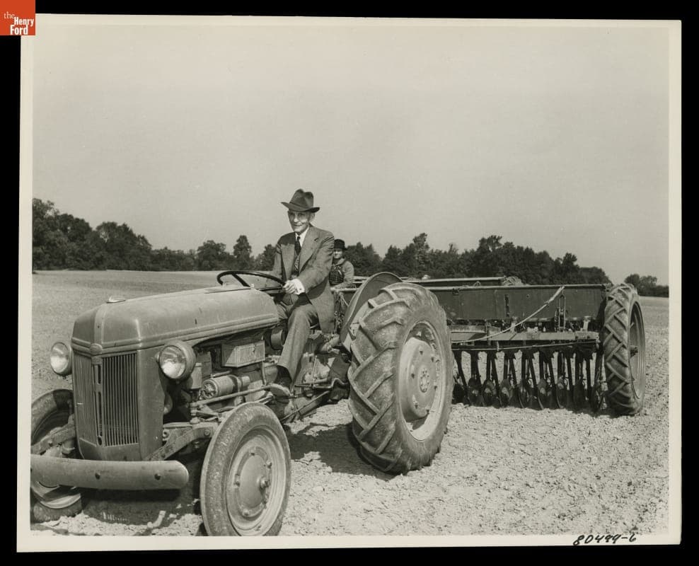Henry Ford Driving Ford-Ferguson Model 9N Tractor at Hayden Mills, Tecumseh, Michigan, 1944