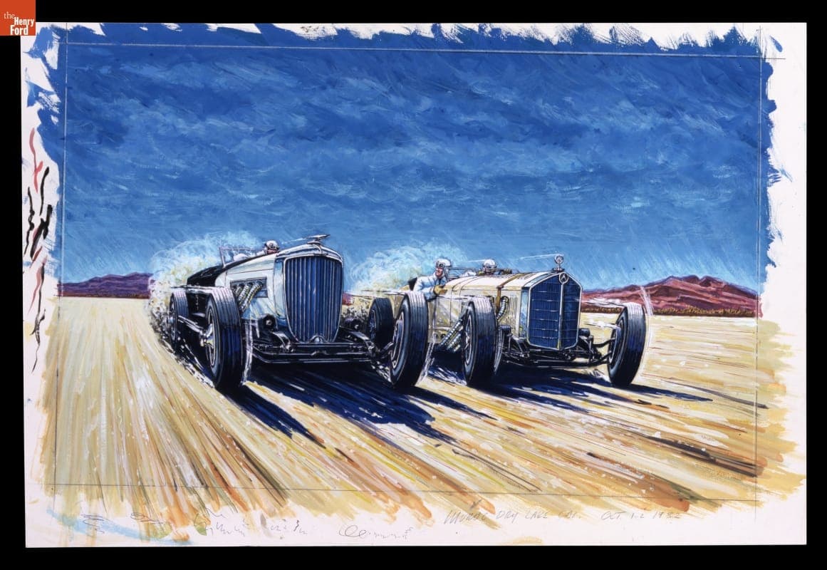 1932 Muroc Dry Lake, California, Race, Painted by William L. Mitchell 1977-1987