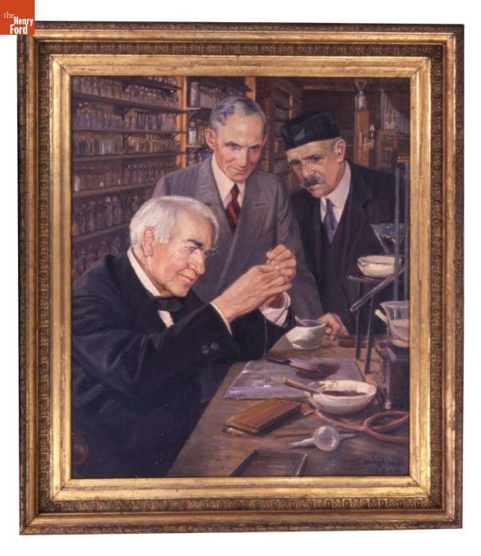 Oil Painting, Reenactment of the Invention of the Incandescent Electric Light, by Irving R. Bacon, 1944