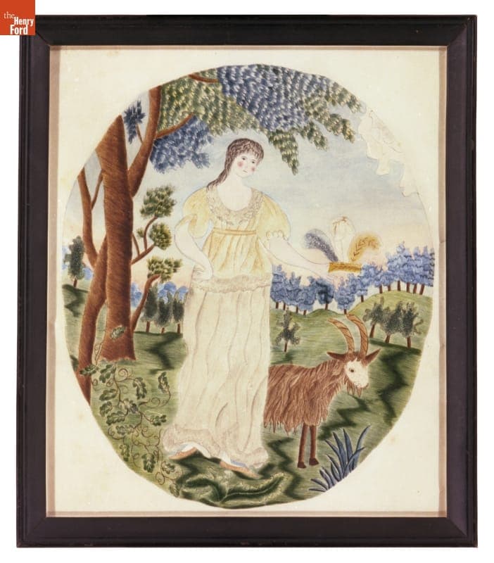 Watercolor Painting, Woman in Classical Gown, 1810-1820