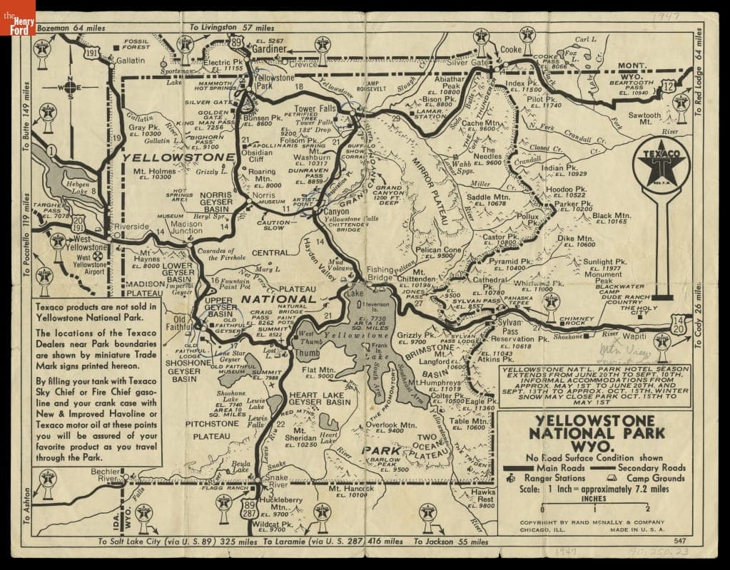 Tourist Maps of Yellowstone National Park and Waterton-Glacier International Peace Park, 1947