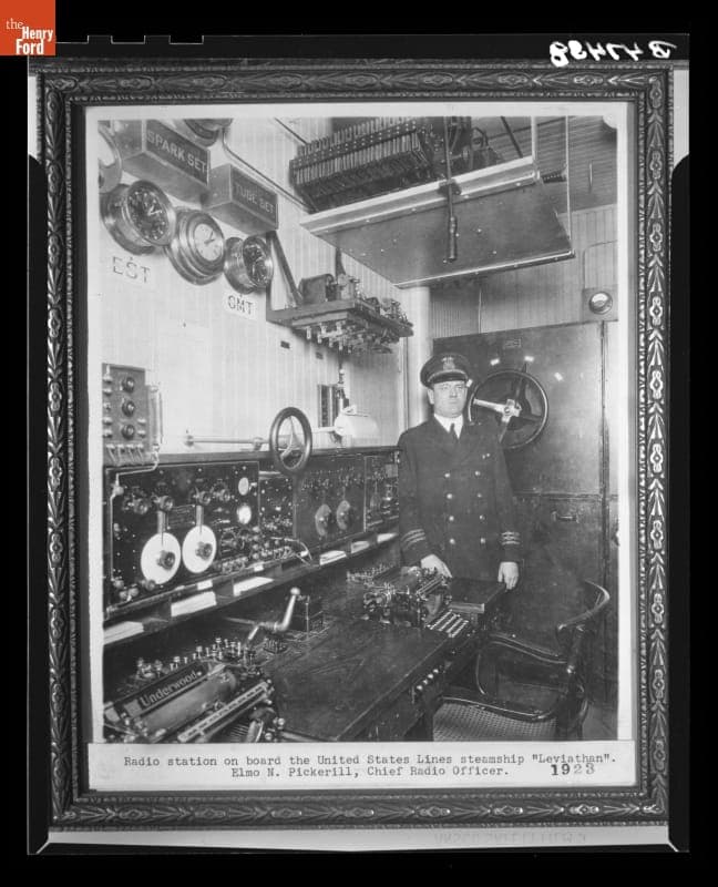 Chief Radio Officer Elmo Pickerill in the Radio Station on the SS Leviathan, 1923