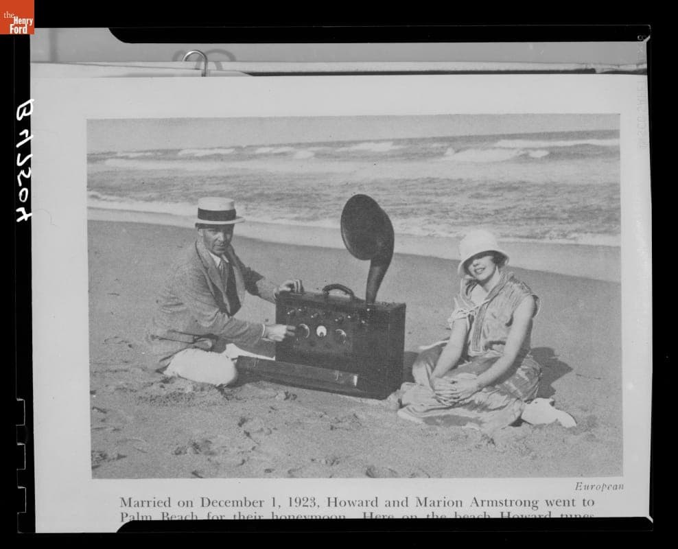 Edwin H. Armstrong and Marion Armstrong with the First Portable Superheterodyne Radio Receiver, 1923