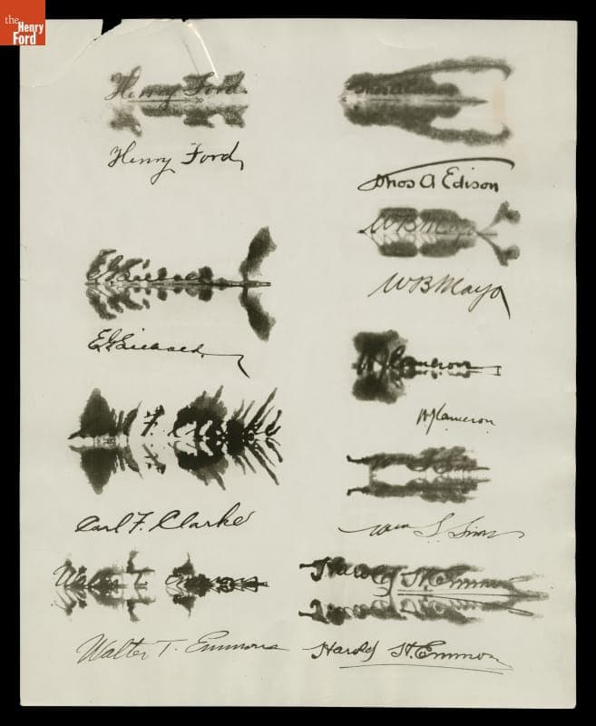 Signatures of Henry Ford, Thomas Edison, and Other Business Associates, 1922
