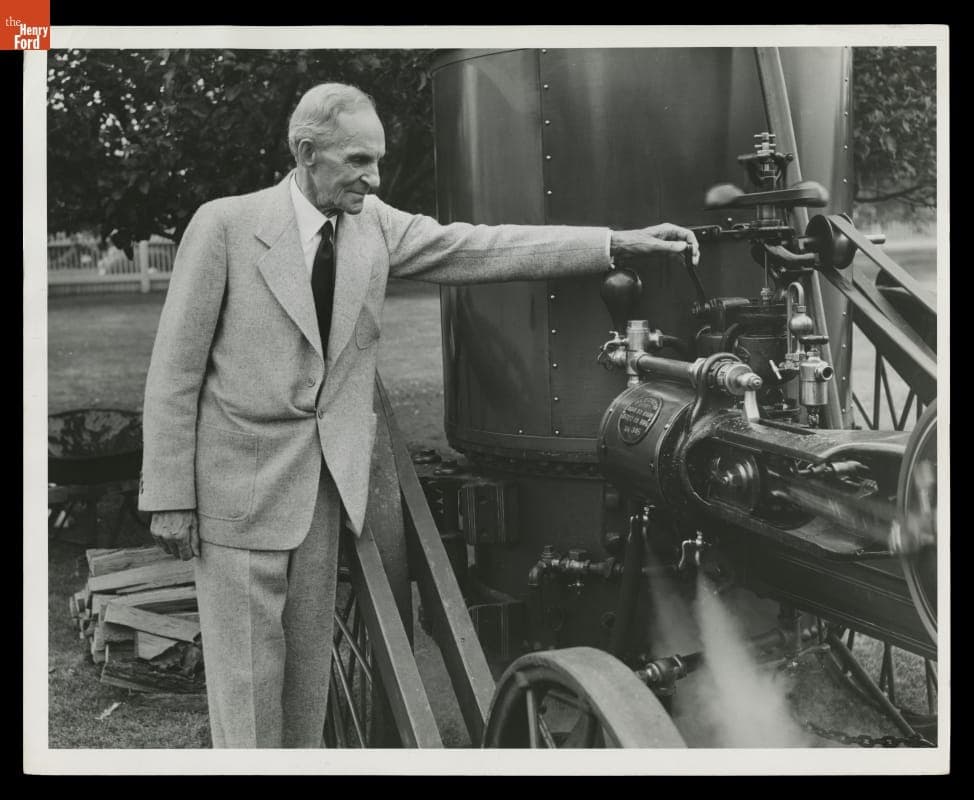 Henry Ford Operating a Portable Westinghouse Steam Engine at Ford Home, July 23, 1941