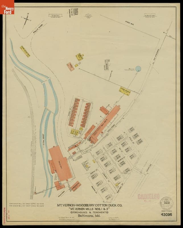 Fire Insurance Map of the Mt. Vernon-Woodberry Cotton Duck Co., Baltimore, Maryland, Surveyed March 14, 1912