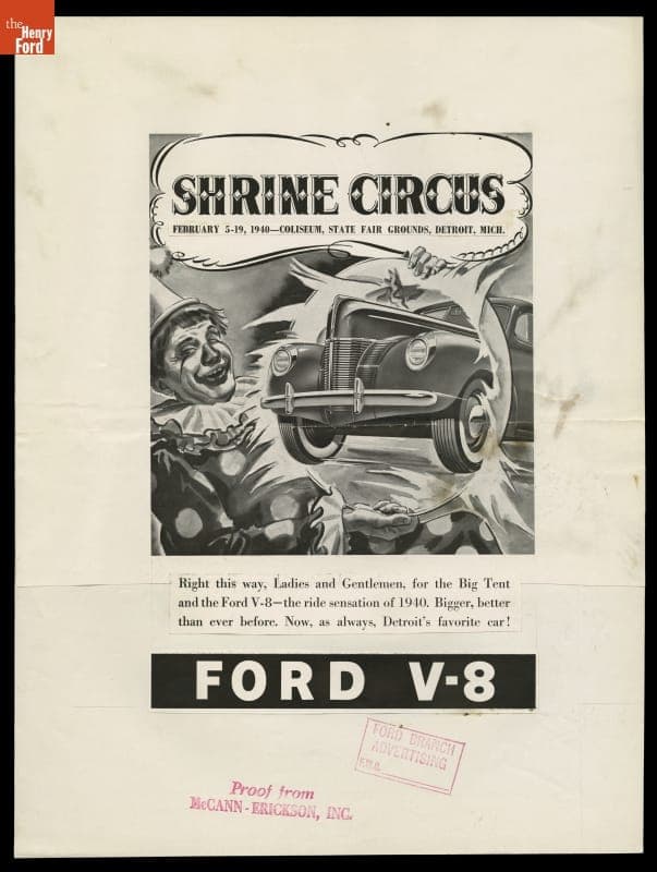 Advertising Proof Sheet, Ford V-8 at the Shrine Circus, February 1940