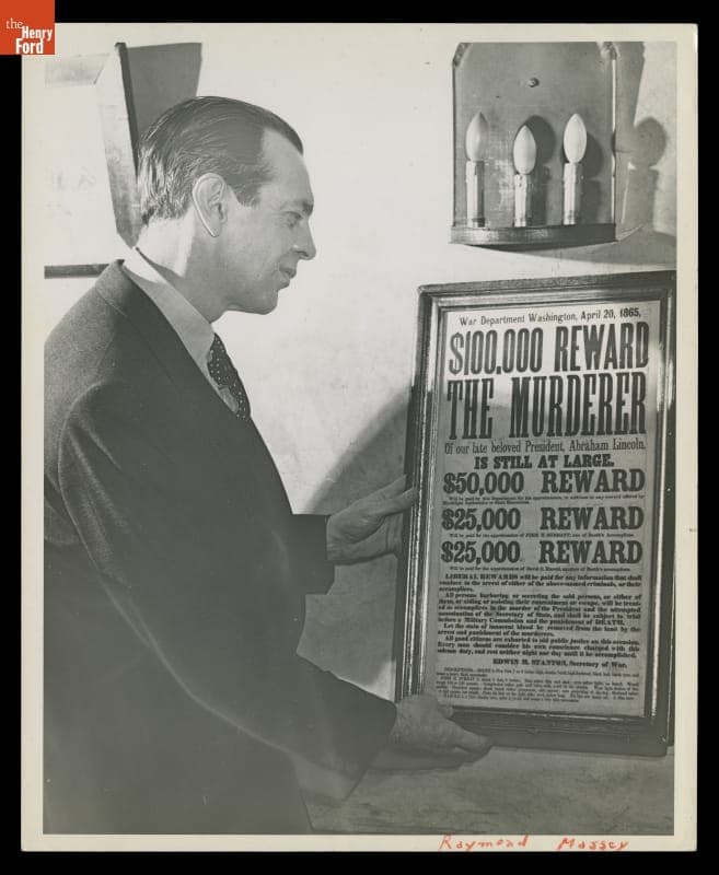 Raymond Massey in Logan County Courthouse, Greenfield Village, November 12, 1943