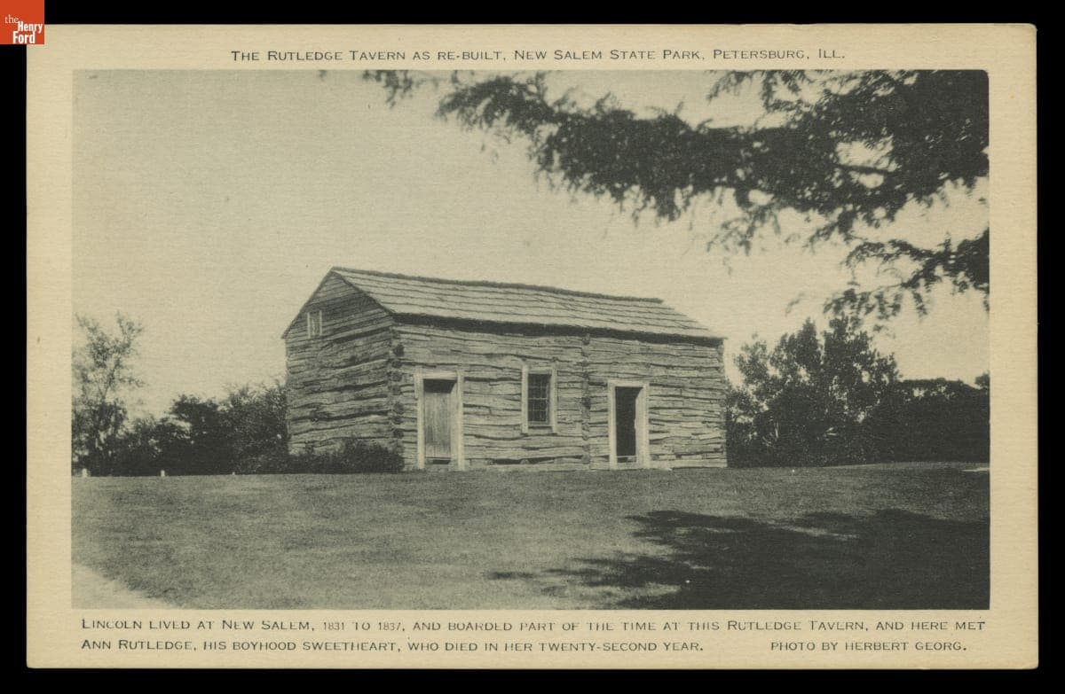 "The Rutledge Tavern as Rebuilt, New Salem State Park, Petersburg, Ill.," circa 1920 Postcard