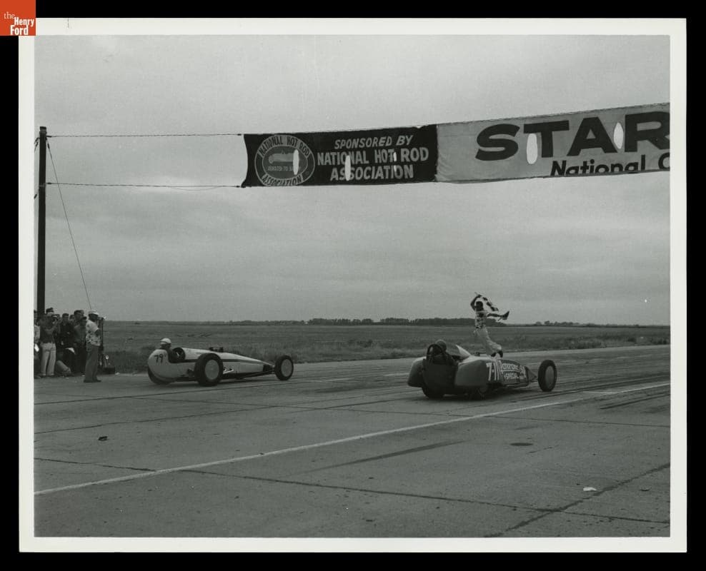 Cal Rice and Mickey Thompson at the Start of Their Heat, NHRA Nationals, Great Bend, Kansas, 1955