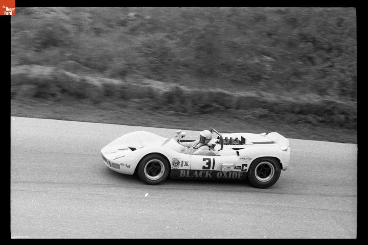 Brooke Doran Driving McLaren Elva Mark II at Road America Can-Am Race, September 1967