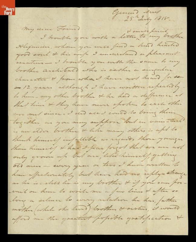 Letter to John Trumbull from Andrew Robertson, July 25, 1818