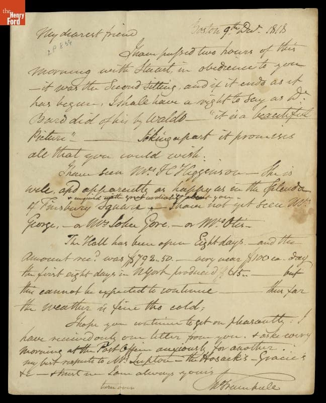 Letter from John Trumbull to Sarah Hope Harvey Trumbull, December 9, 1818