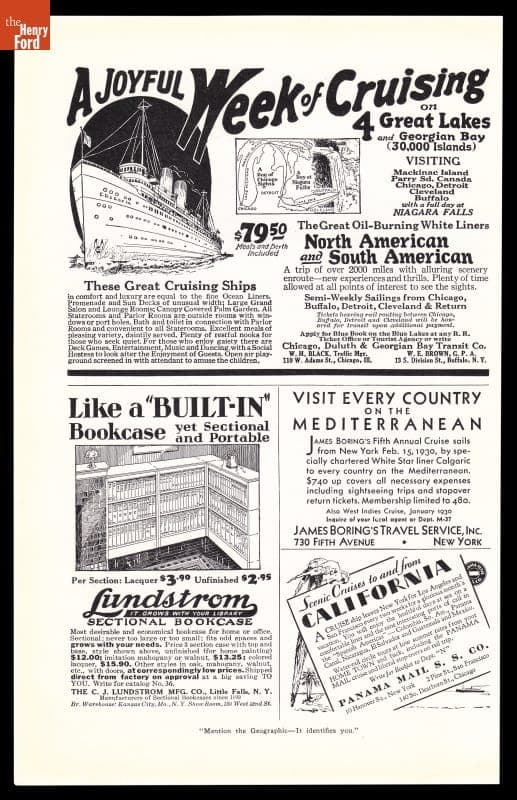 Chicago, Duluth and Georgian Bay Transit Company Steamship Line Advertisement, "A Joyful Week of Cruising on 4 Great Lakes," July 1929
