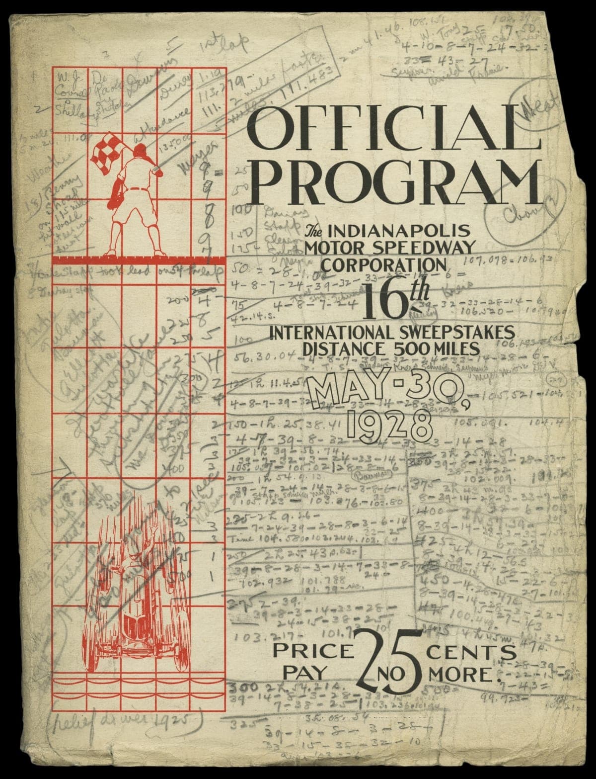 Official Program of the Indianapolis Motor Speedway 16th International Sweepstakes 500 Mile Race, May 30, 1928