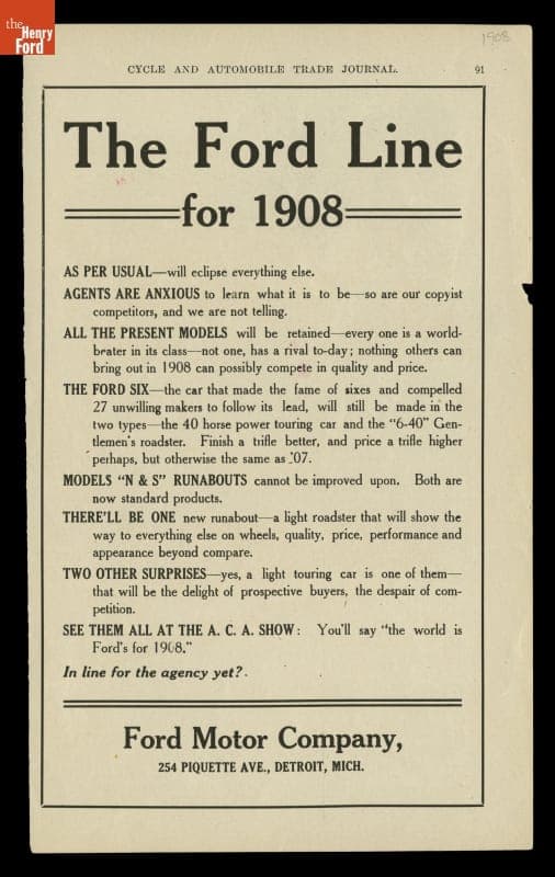 1908 Ford Automobiles Advertisement, "The Ford Line for 1908"