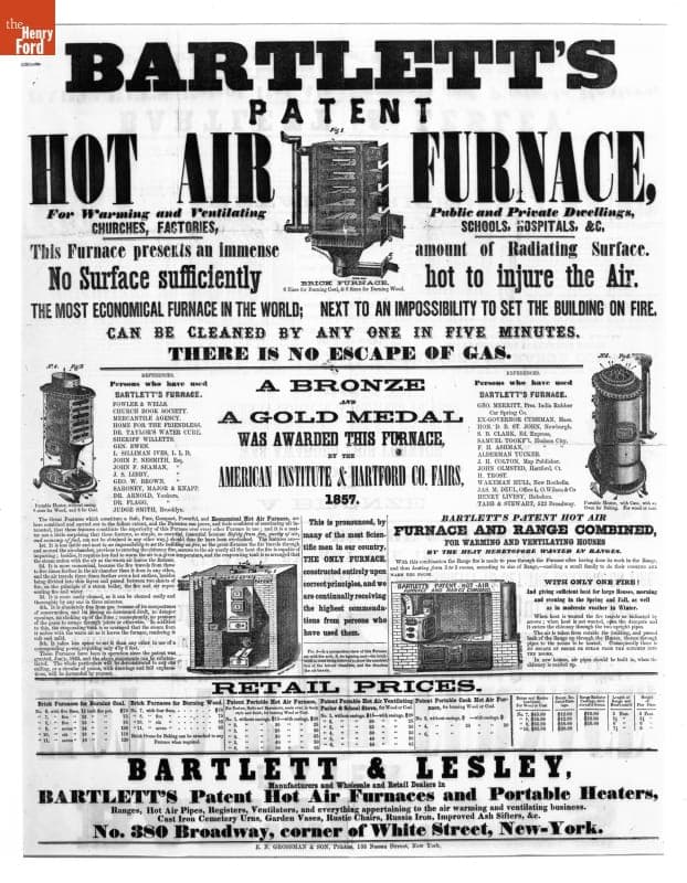Advertising Broadside, "Bartletts Patent Hot Air Furnace," 1857