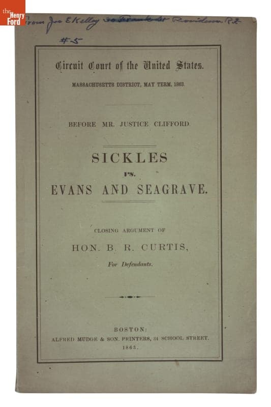 Sickles vs. Evans and Seagrave: Closing Argument of Hon. B. R. Curtis, for Defendants, May 1863