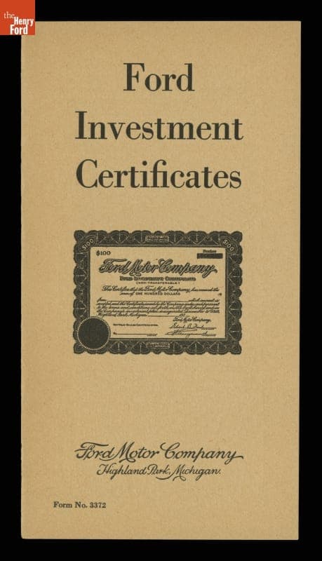 Ford Motor Company Employee Investment Certificates Brochure, 1920-1922