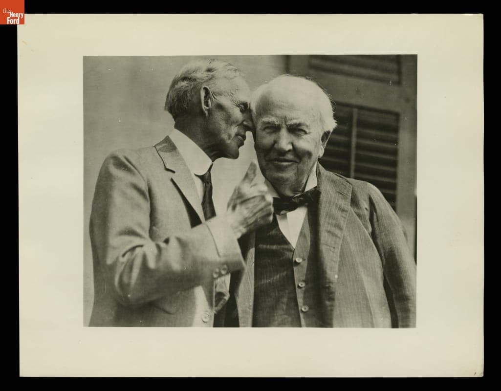 Henry Ford Speaking into Thomas Edison's Ear, 1925
