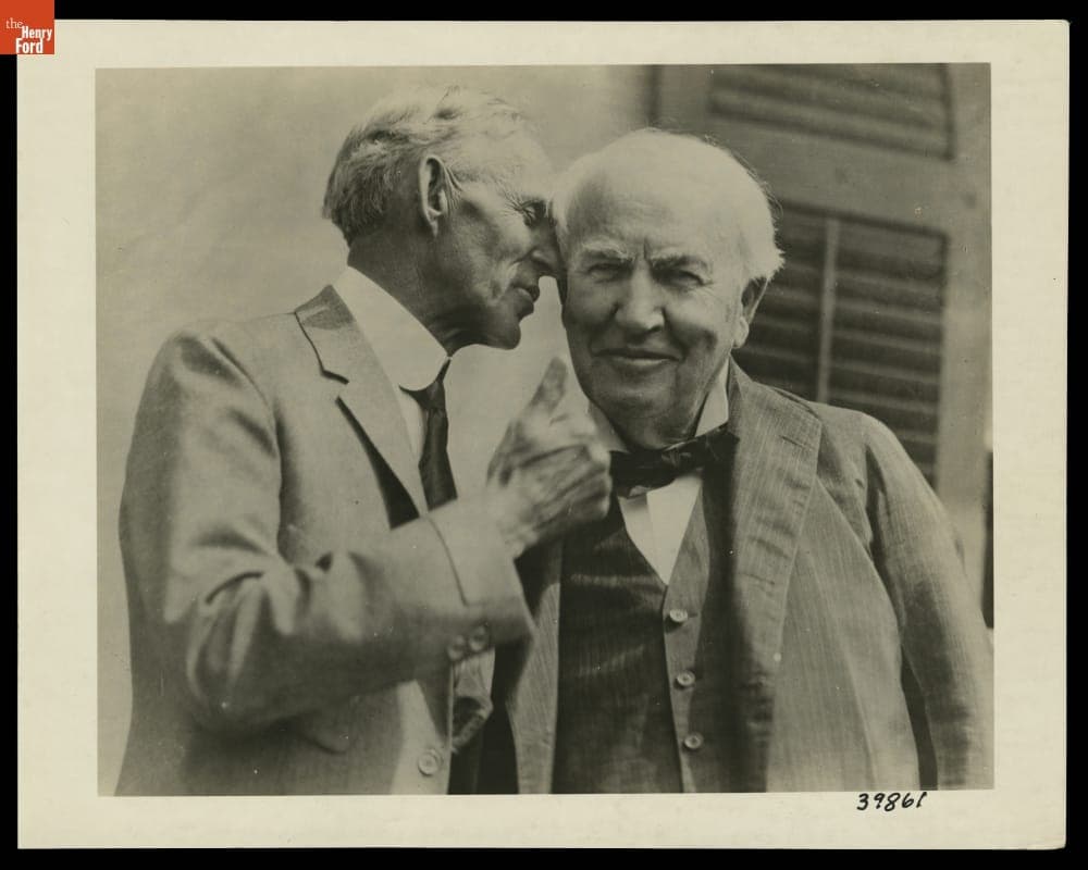 Henry Ford Speaking into Thomas Edison's Ear, 1925