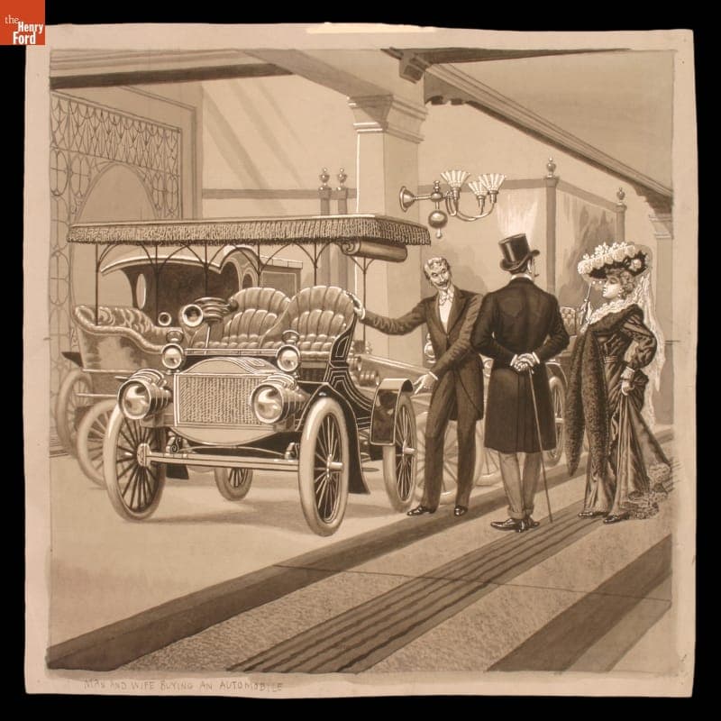 "Man and Wife Buying an Automobile," Drawing in the Series "Mr. Spurt and His Auto" by Joseph Boggs Beale, 1906