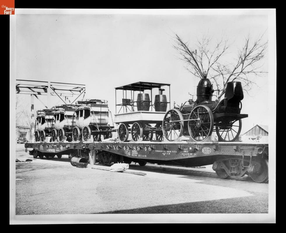 Replica of 1831 "DeWitt Clinton" Steam Locomotive on Railroad Flatcar, circa 1935