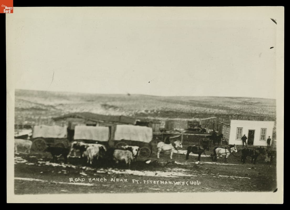Wagons Stopped at Road Ranch, near Fort Fetterman, Wyoming Territory, 1885