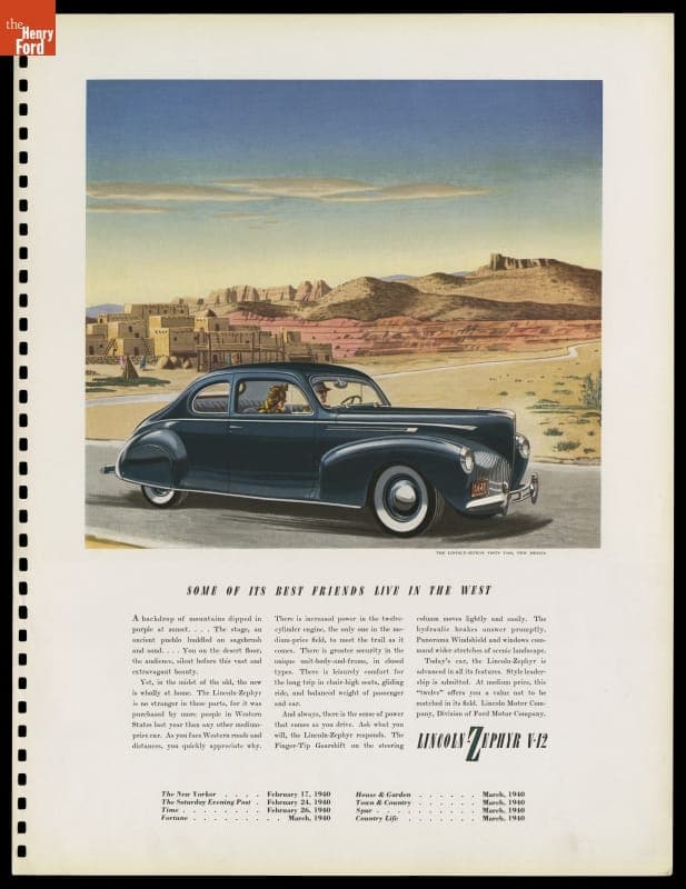 1940 Lincoln Zephyr Advertisement, "Some of its Best Friends Live in the West"