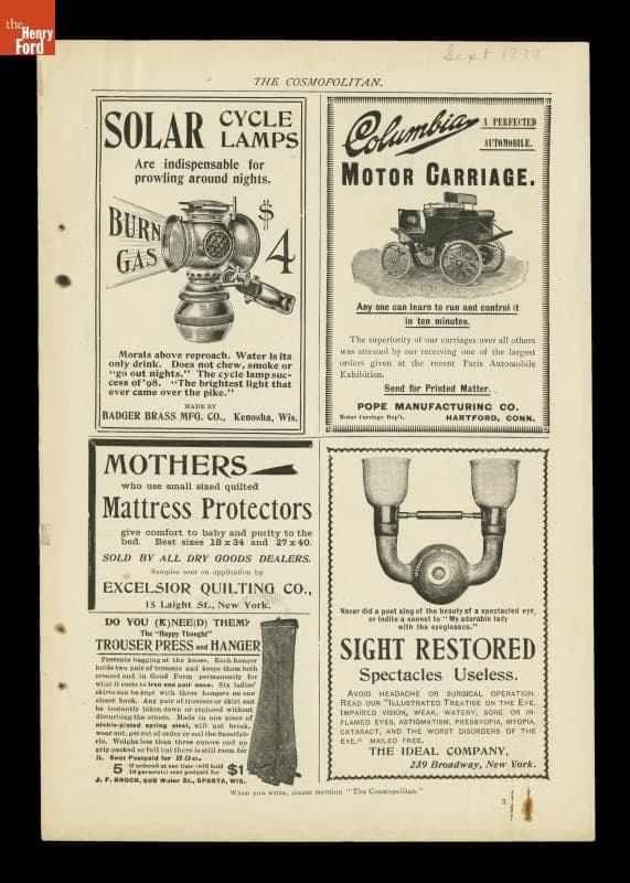 Columbia Motor Carriage Advertisement, 1898