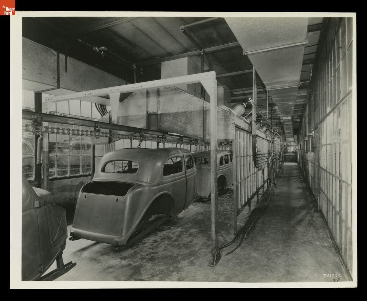 Painting Ford V-8 Automobile Bodies at the Ford Motor Company Assembly Plant in Edgewater, New Jersey, April 1938