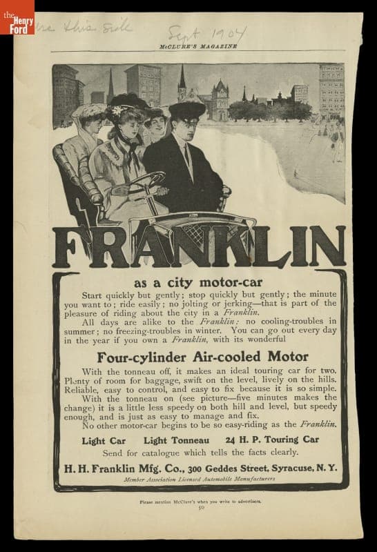 Franklin Automobile Advertisement, "September 1904, Franklin as a City Motor-Car"