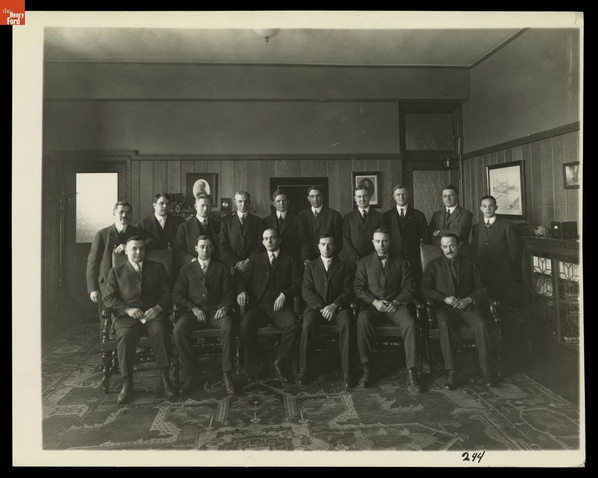 Henry Ford and Edsel Ford with Ford Motor Company Executives at the Highland Park Plant, circa 1913