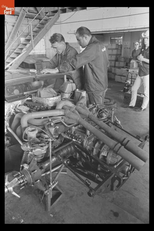 Preparing Ford Race Cars for 12 Hours of Sebring Race, March 1966