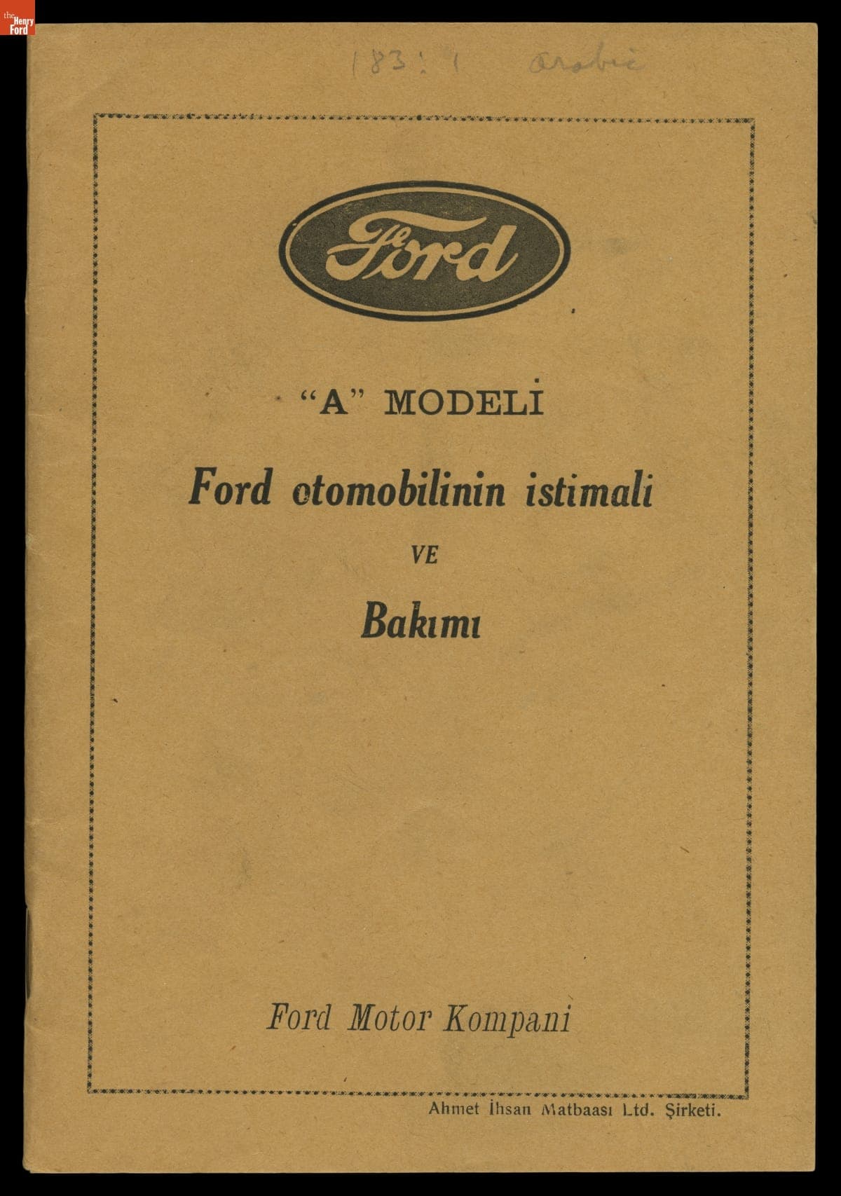 Turkish-Language Ford Model A Owner's Manual, 1930