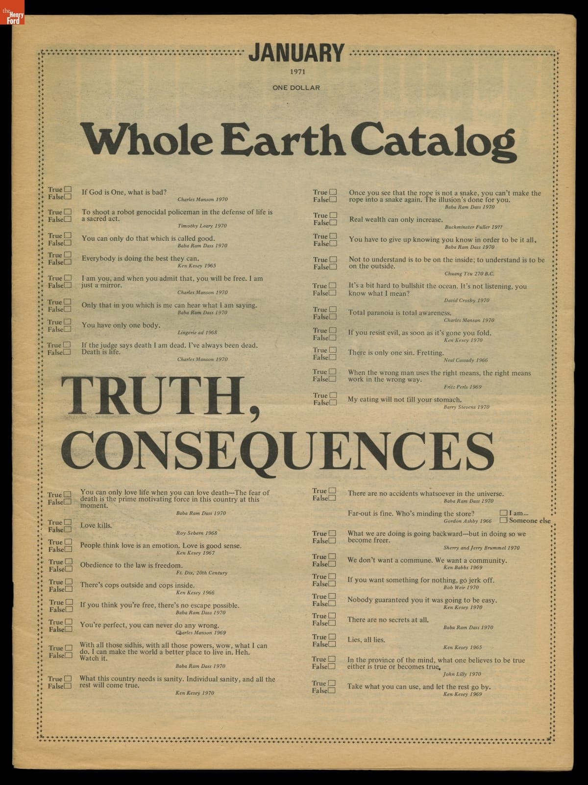 Whole Earth Catalog Magazine, "Truth, Consequences," January 1971