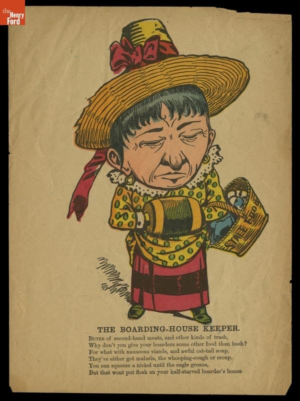 Comic Valentine, "The Boarding-House Keeper," circa 1885