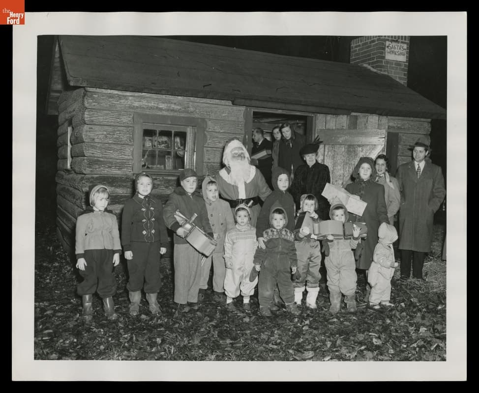 Clara Ford, Josephine Ford and Bryant Relatives at Santa's Workshop, Fair Lane, 1949-1950