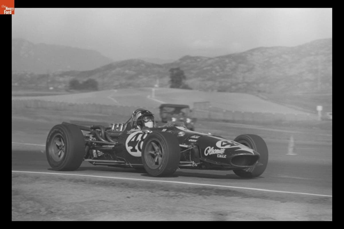 Dan Gurney Driving Eagle/Ford Race Car at Rex Mays Riverside 300, November 1967